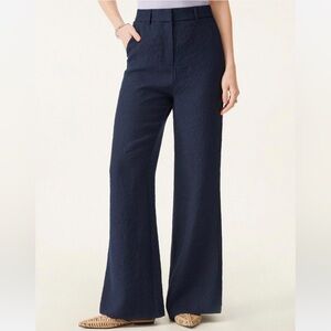 OGL European Linen Mod Rise Flared pants in color denim navy
